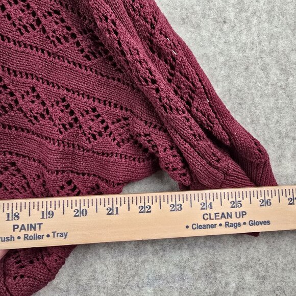 Papaya Open Knit Burgundy Batwing Cardigan Sweater Lightweight 3/4 Sleeve Size L - Picture 6 of 6
